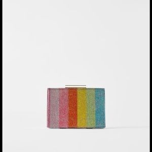 Sparkling bejeweled studded rainbow clutch Zara